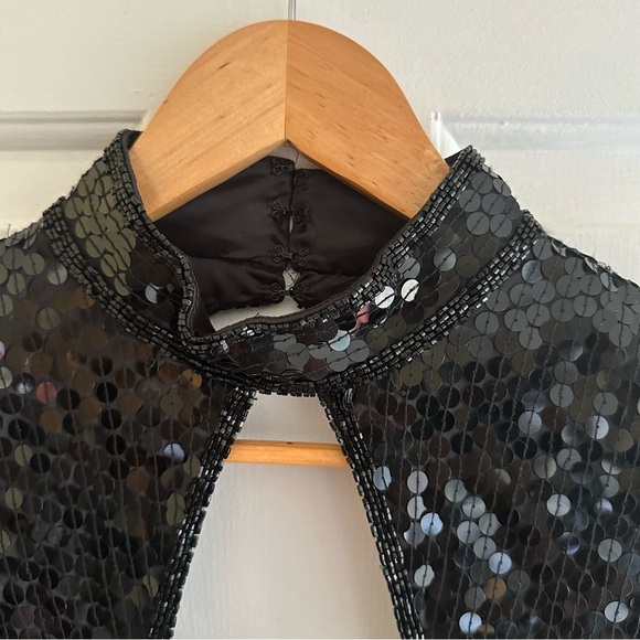 Vintage NiteLine Black Sequin Keyhole High Heart Neck Mini Dress Size 10 Swifty - Picture 6 of 7